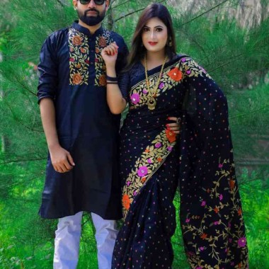 Black punjabi and saree combo