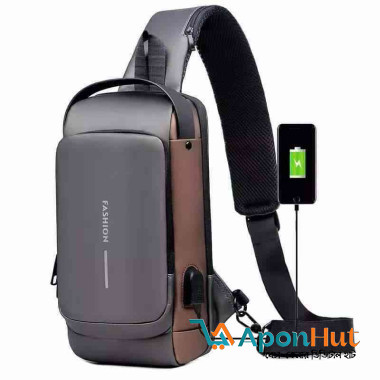 USB Charging Men Multifuntional Pu Chest Bag